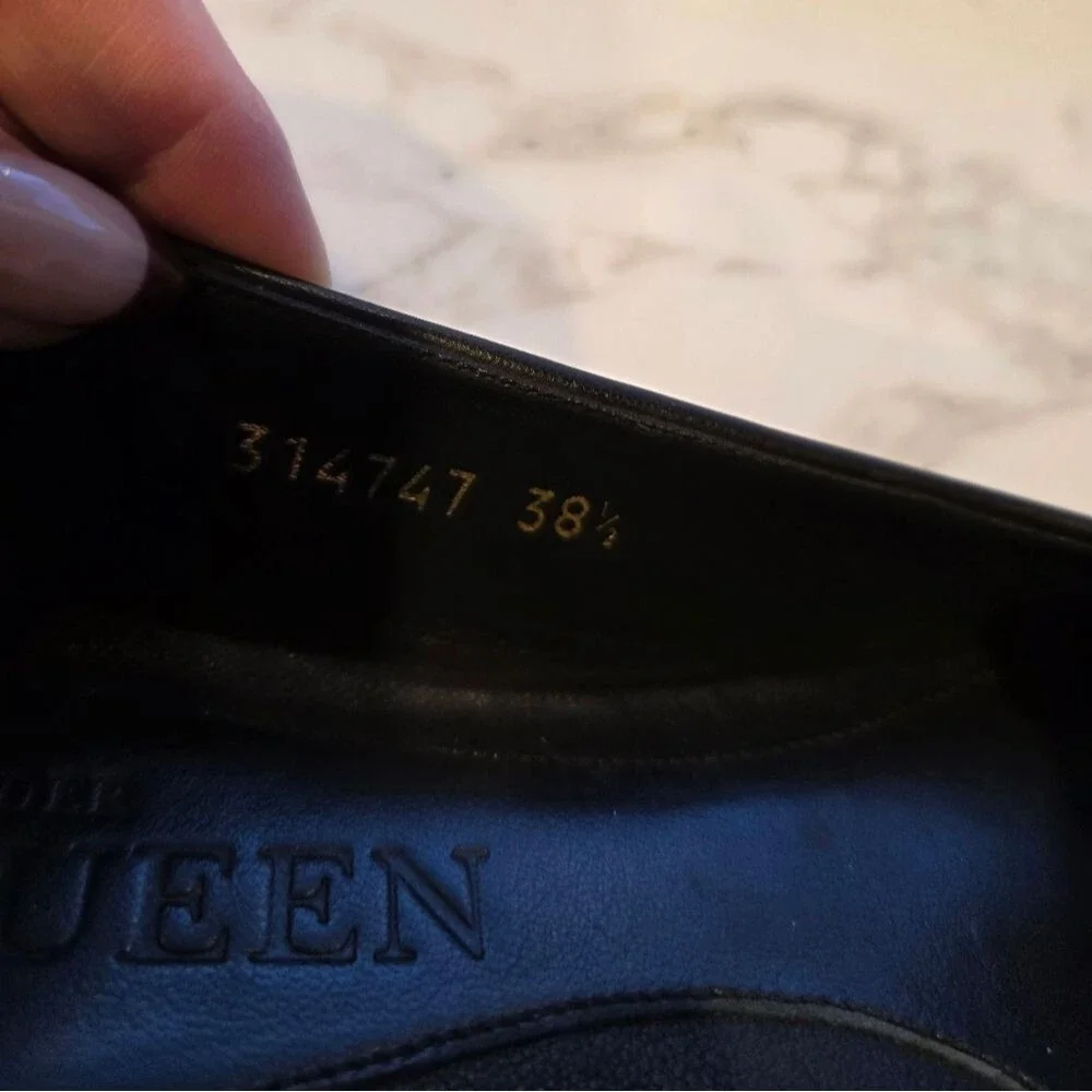 Alexander McQueen Black Leather Loafers with Gold Skull Detail